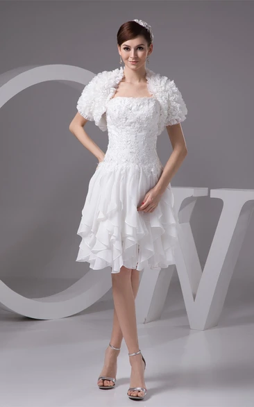Strapless Midi Chiffon Cascading Ruffles and Dress With Lace