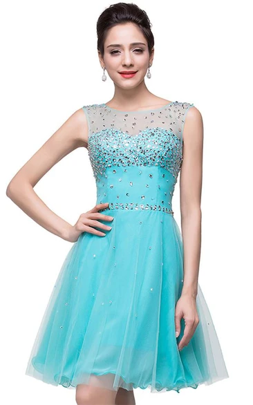 Classic Sleeveless Tulle Short Homecoming Dress With Crystals