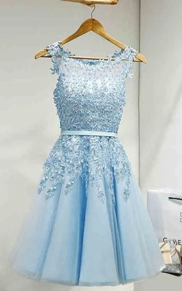 Lovely Popular Sleeveless Jeweled A-line Knee-length Lace Dress