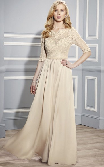 Half Sleeve Bateau Neck Appliqued Jersey Formal Dress With Illusion Back