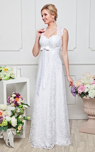 a-line Floor-length Sweetheart Short Sleeve Lace Keyhole Dress