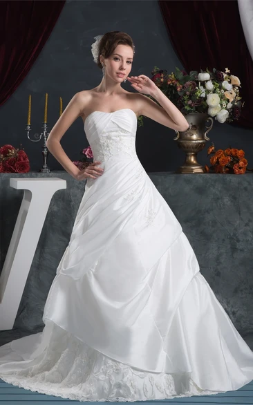 Strapless Criss-Cross Lace and Ball-Gown With Ruching