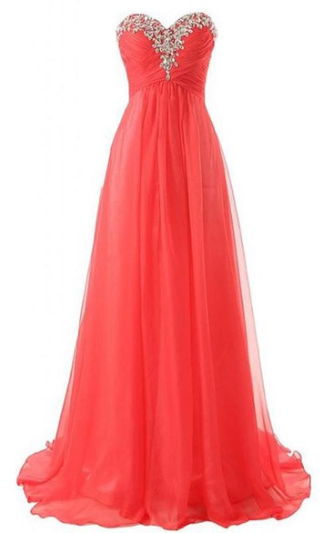 Glimmering Sweetheart Ruched Beaded Floor-Length Prom Dress