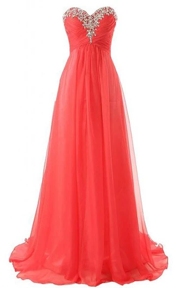 Glimmering Sweetheart Ruched Beaded Floor-Length Prom Dress
