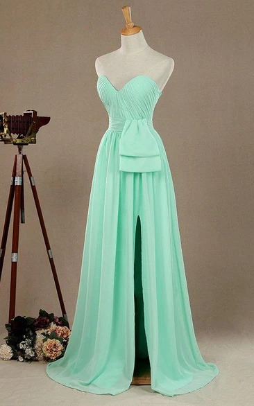 Long Strapped Sweetheart Chiffon&Satin Dress