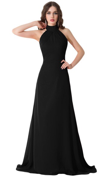 High-neck Long Chiffon Dress With Open Back