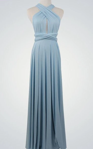 Criss Cross Top Front Keyhole A-line Pleated Jersey Long Dress With Sash