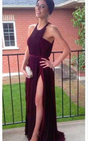 Gorgeous Burgundy Sleeveless Prom Dresses Long Chiffon