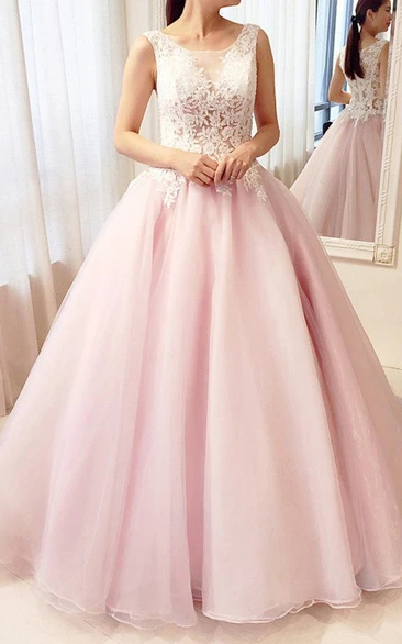 Lace Tulle Floor-length Ball Gown Sleeveless Modern Prom Dress with Ruffles