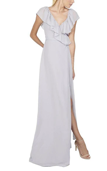 Falbala Wrap Chiffon Bridesmaid Dress with Front Split