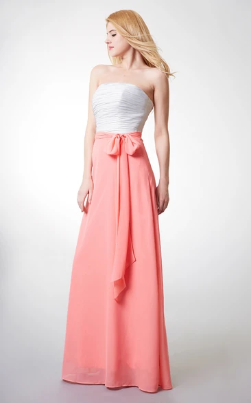 Sleeveless Ruched A-line Long Chiffon Dress