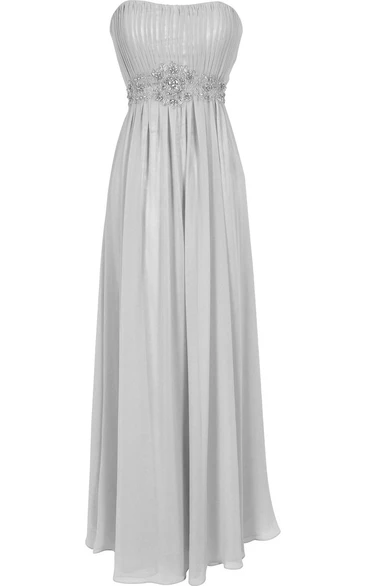 Strapless Long Chiffon Dress With Beaded Waist