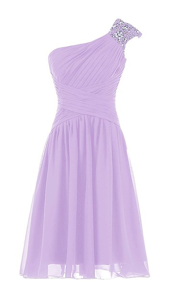 One-shoulder Crystal-beaded A-line Gown With Criss-cross