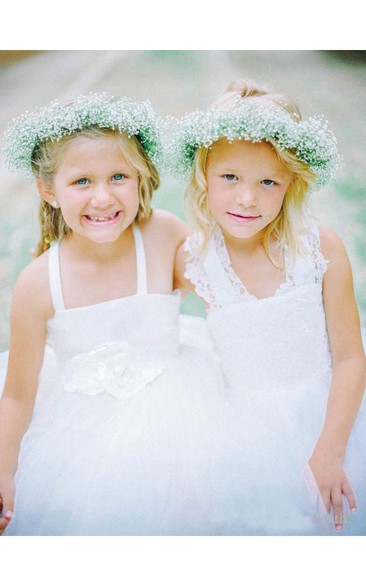 Lovely Tulle Lace White Flower Girl Dress Cross Back