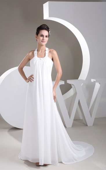 Sleeveless Empire Chiffon Halter and Dress With Beading