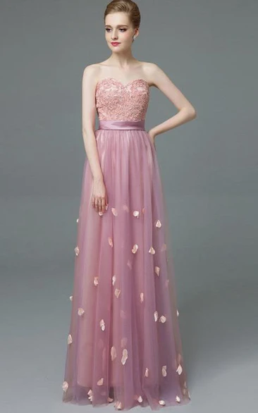 Sweetheart A-Line Appliques Beaded Sashes Prom Dress