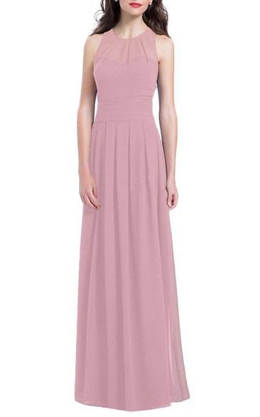 Illusion Chiffon Long Bridesmaid Dress with Ruching