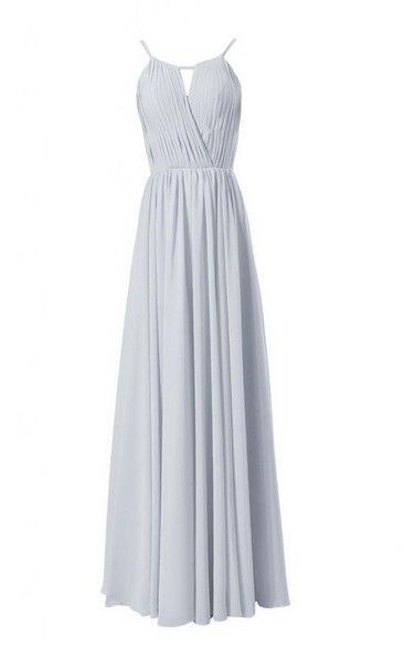 High-neck Long Chiffon Dress With Keyhole