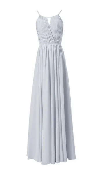 High-neck Long Chiffon Dress With Keyhole