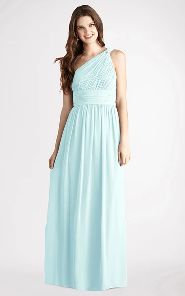 Long-Chiffon Modern One-Shoulder Dress With Ruching