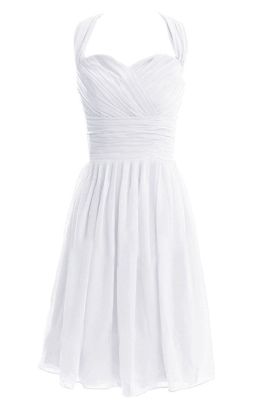 Sleeveless Asymmetrical Ruched Knee-length Pleated Chiffon Dress