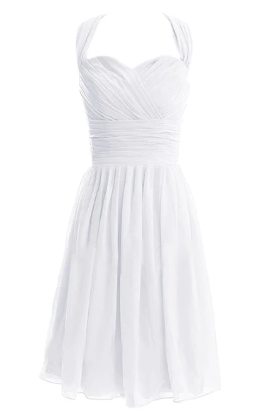 Sleeveless Asymmetrical Ruched Knee-length Pleated Chiffon Dress
