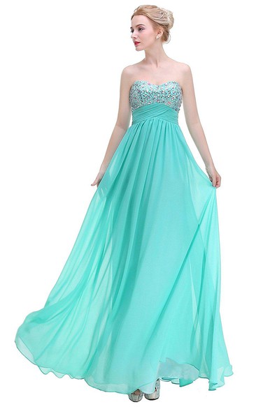 Stunning A-line Sweetheart Sequined Long Chiffon Dress