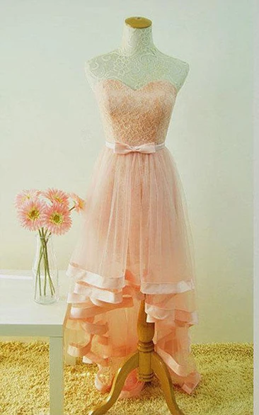 Delicate A-line High-low Sweetheart Tulle&Lace Dress With Bow