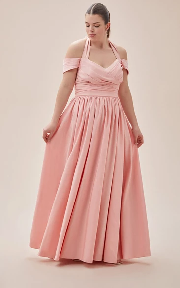 Casual Floor-length Short Sleeve Taffeta A Line Zipper Formal Dress with Pockets