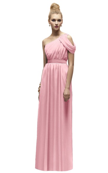 Long Empire Chiffon Classic One-Shoulder Dress