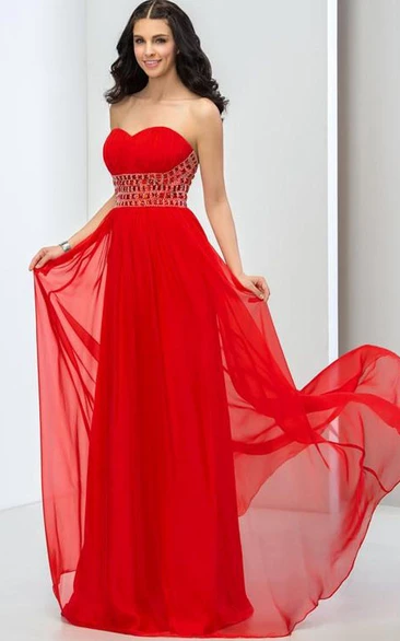 Sweetheart Lower Back Beaded Long Prom Dress