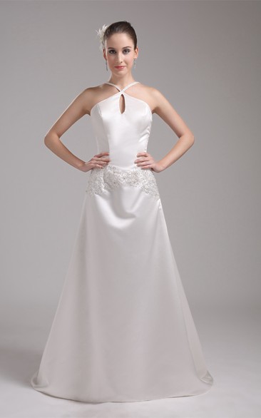 Sleeveless Sheath Satin Sweep Train and Dress With Appliques