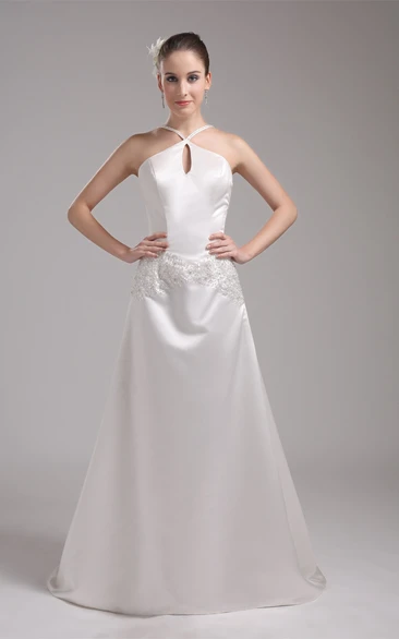 Sleeveless Sheath Satin Sweep Train and Dress With Appliques