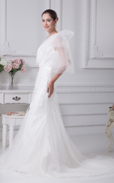 One-Shoulder Appliqued Tulle Dress With Trumpet Silhouette