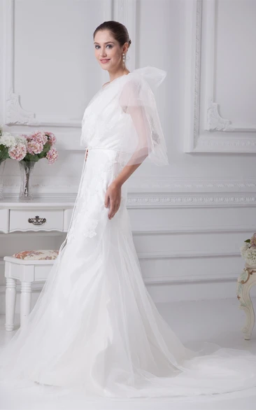 One-Shoulder Appliqued Tulle Dress With Trumpet Silhouette