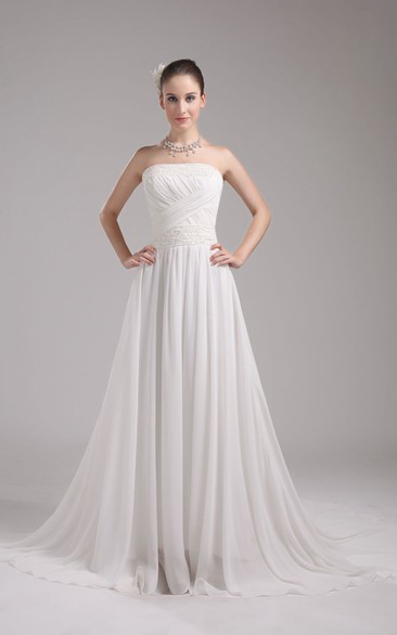 Gossamery Chiffon Beaded Dress With Ruching and Pleats