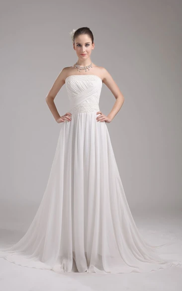 Gossamery Chiffon Beaded Dress With Ruching and Pleats