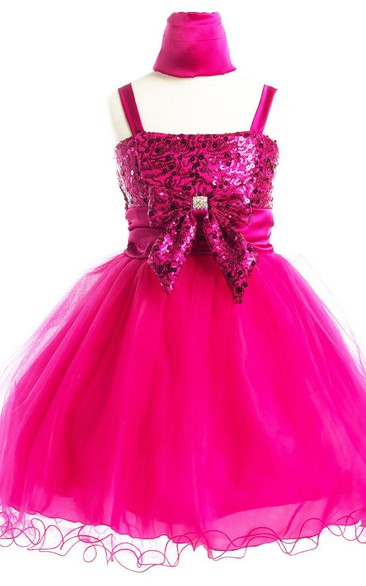 Sleeveless A-line Sequined Dress With Straps and Bows