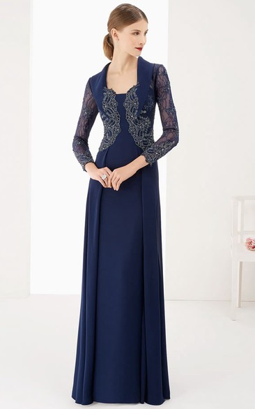 Long Sleeve A-Line Long Prom Dress With Lace Top And Collar