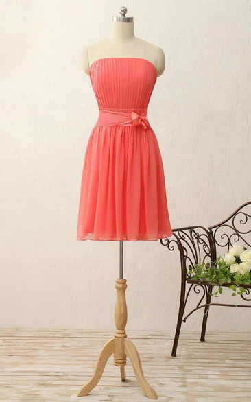 Strapless A-line Short Mini Chiffon Dress with Pleats