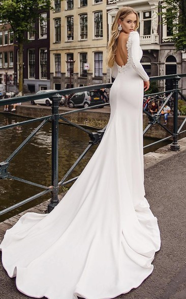 Sexy Bateau Mermaid Satin Court Train Wedding Dress with Beading