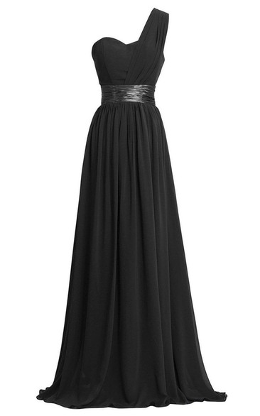 Sweetheart Floor Length One Shoulder Chiffon Dress