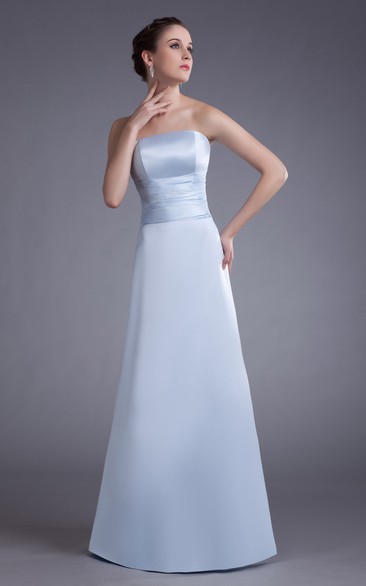 Simple Satin Floor-Length Dress With Ruching Waist