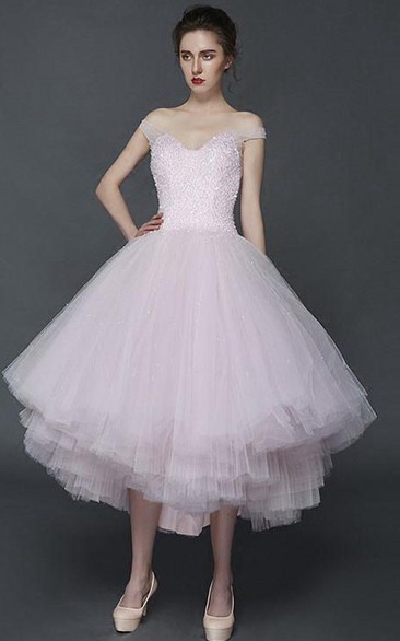 A-Line Off-the-Shoulder Beading Pleats Asymmetry Prom Dress