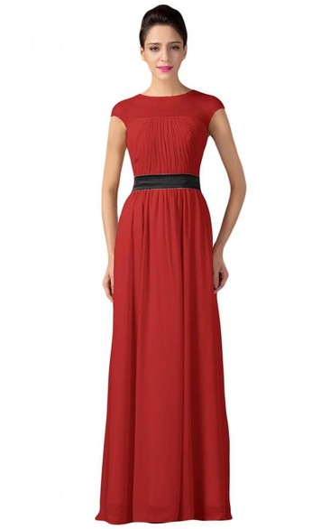 Scoop Long Chiffon Bridal Dress With Sash