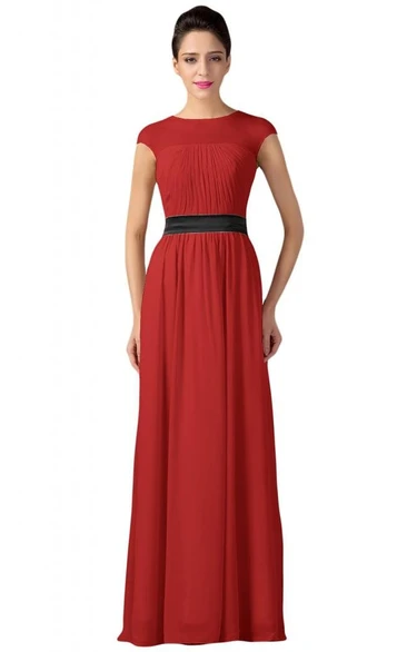 Scoop Long Chiffon Bridal Dress With Sash