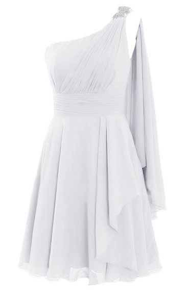 One-shoulder Beaded Short Layered Chiffon Dress