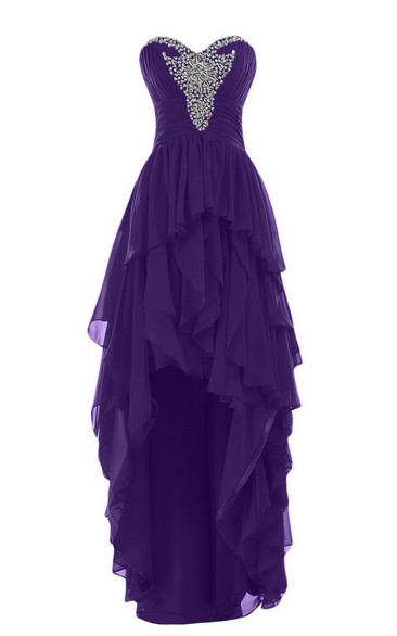 Sweetheart High-low Tiered Chiffon Dress With Beadings