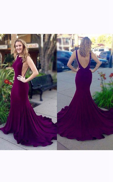 Mermaid Chiffon Dress with Deep V Back and Ruffles