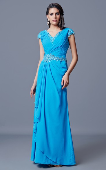 Classic V-neck Long Chiffon Dress With Low V-back